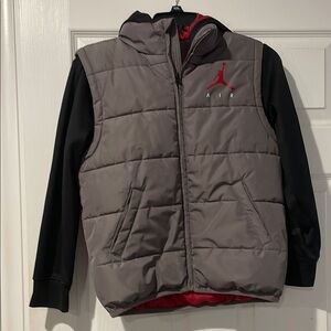 Air Jordan Gray and Black Puffer Vest with Hoodie